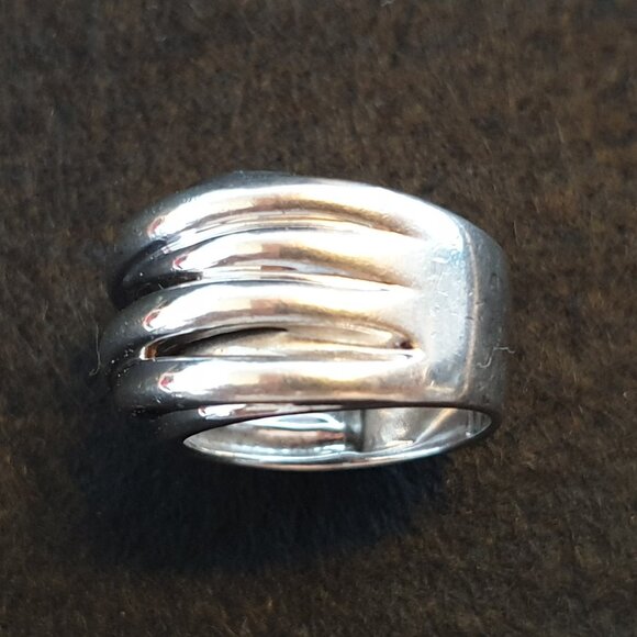 Chunky Vintage Sterling Silver Multi-Banded Interlocking Modernist Ring - Picture 8 of 15
